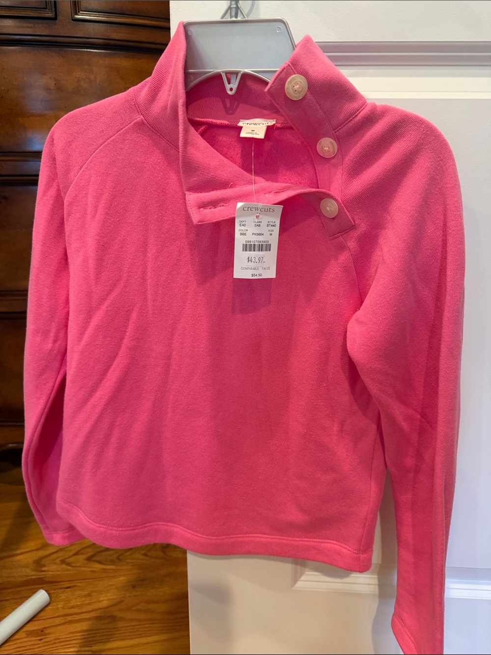 Crewcuts Bright Pink Button-Neck Pullover Sweatshirt